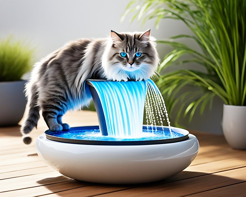 Cat drinking from a water fountain