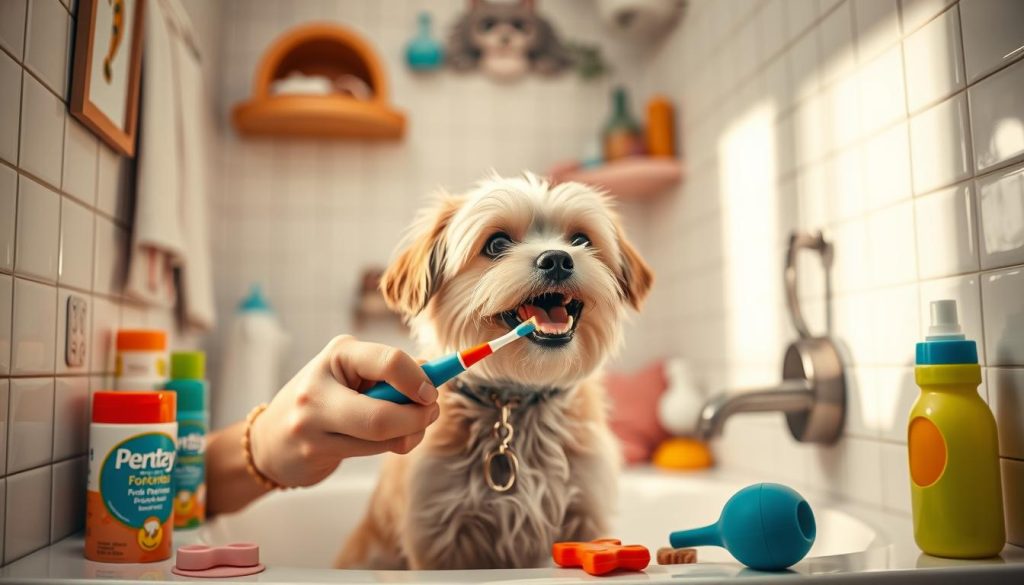 Brushing pet's teeth