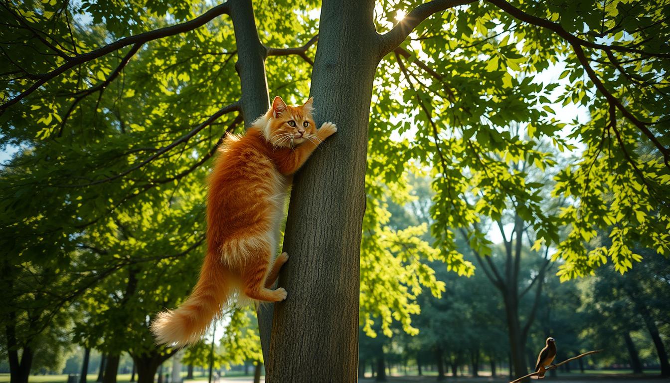 Cat climbing trees