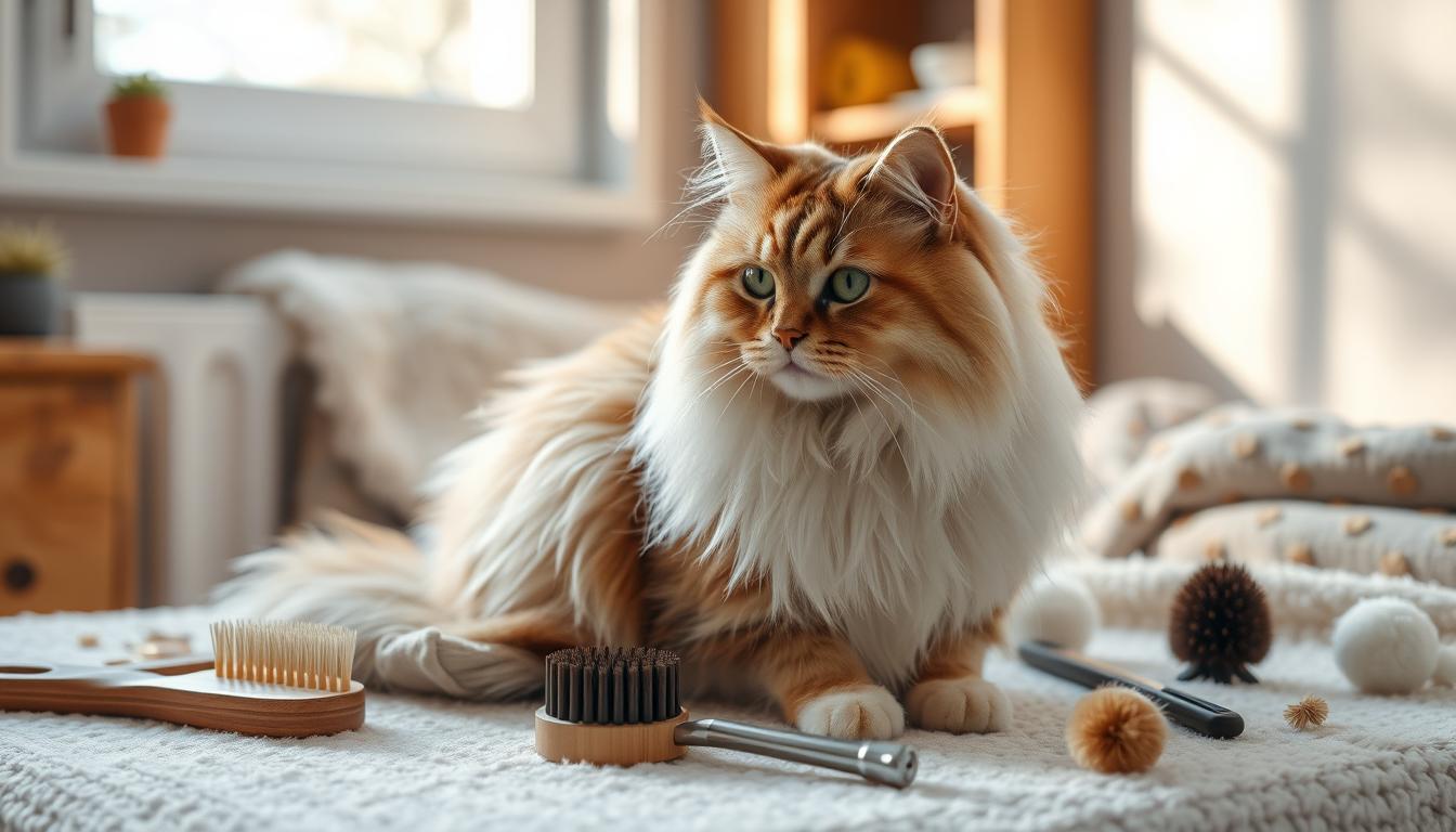 Long-haired cat grooming