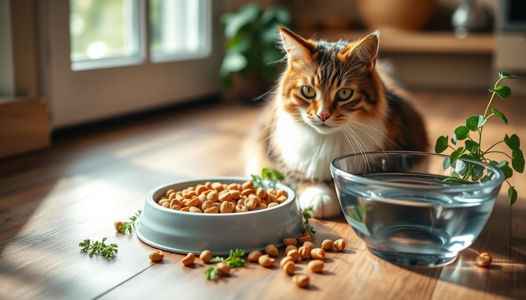 cat food and water