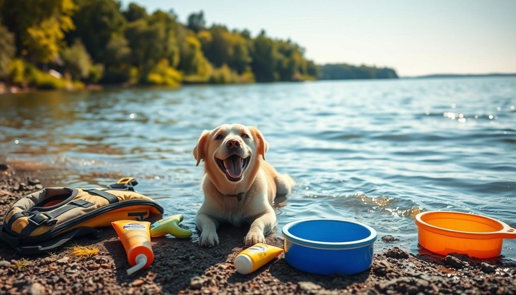 preparing for dog swimming