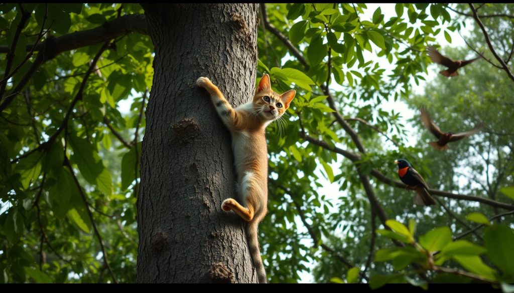 why do cats climb trees