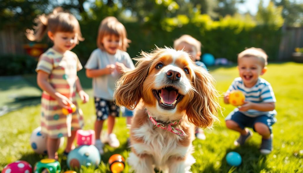 Cocker Spaniel playing with kids