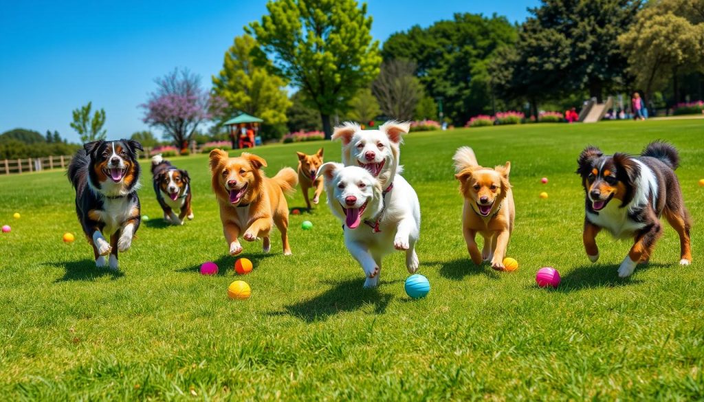 Lively furry friends playing outdoors