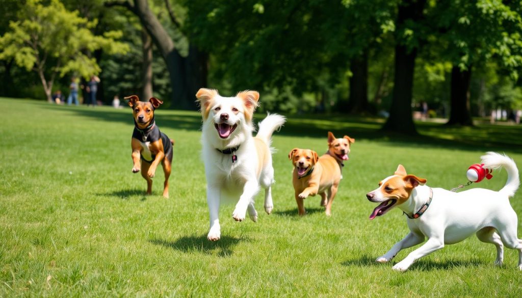 Medium dog breeds enjoying outdoor activities